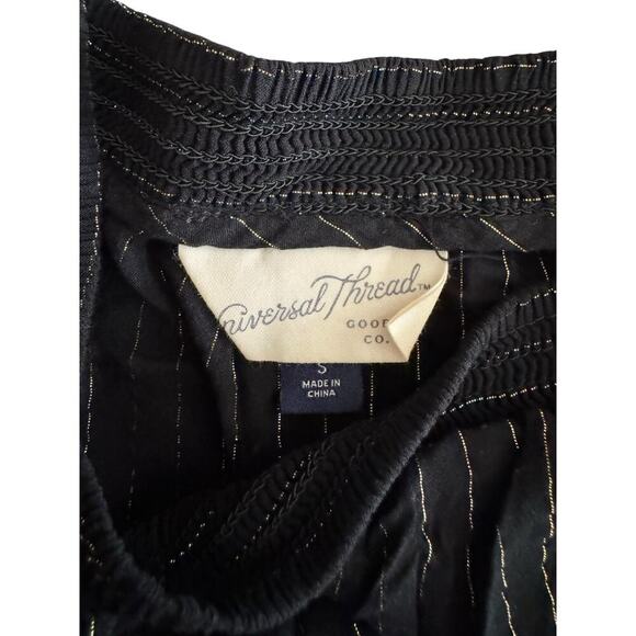 Universal Thread Women Black Metallic Stripe Long Sl S | Ruffle Square Neck Top - Picture 3 of 10